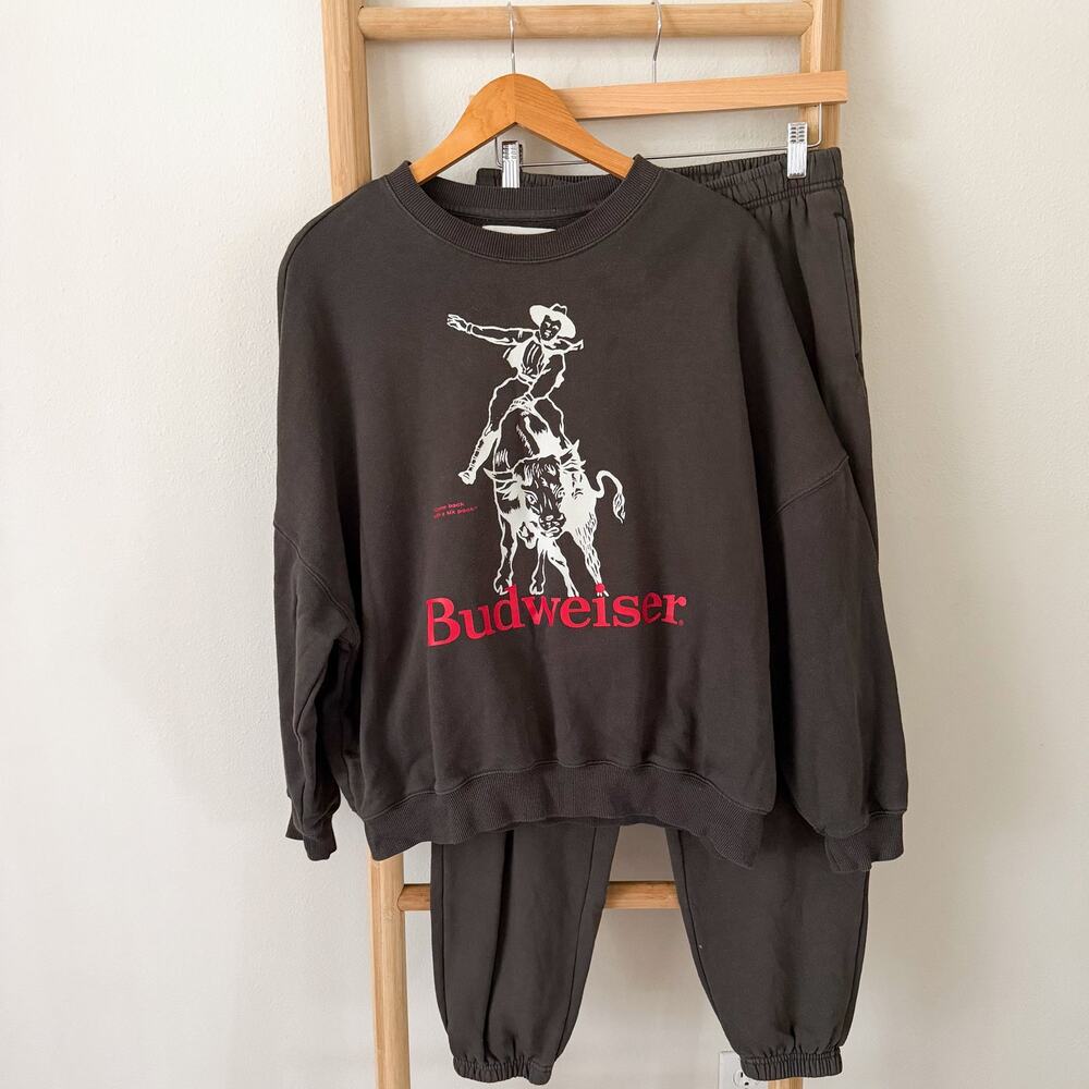 PacSun Budweiser Cowboy Graphic Sweatshirt Jogger Set Womens S Dark Gray 2 Piece